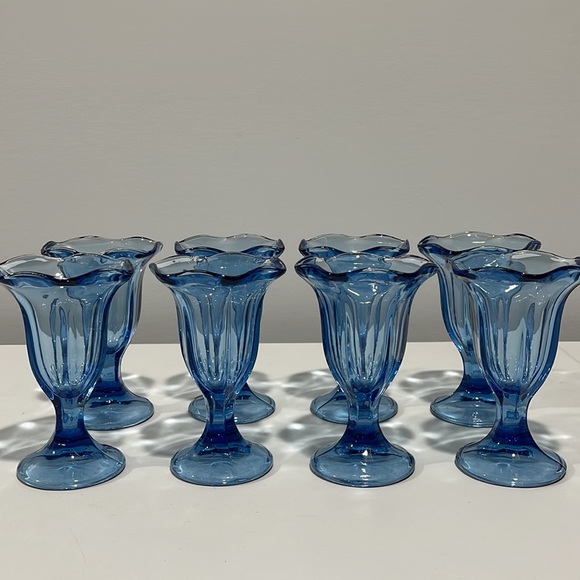 Libbey Blue Glass Ice Cream Sundae Parfait Tulip 6”Cups glasses Set of 8 - Picture 2 of 16